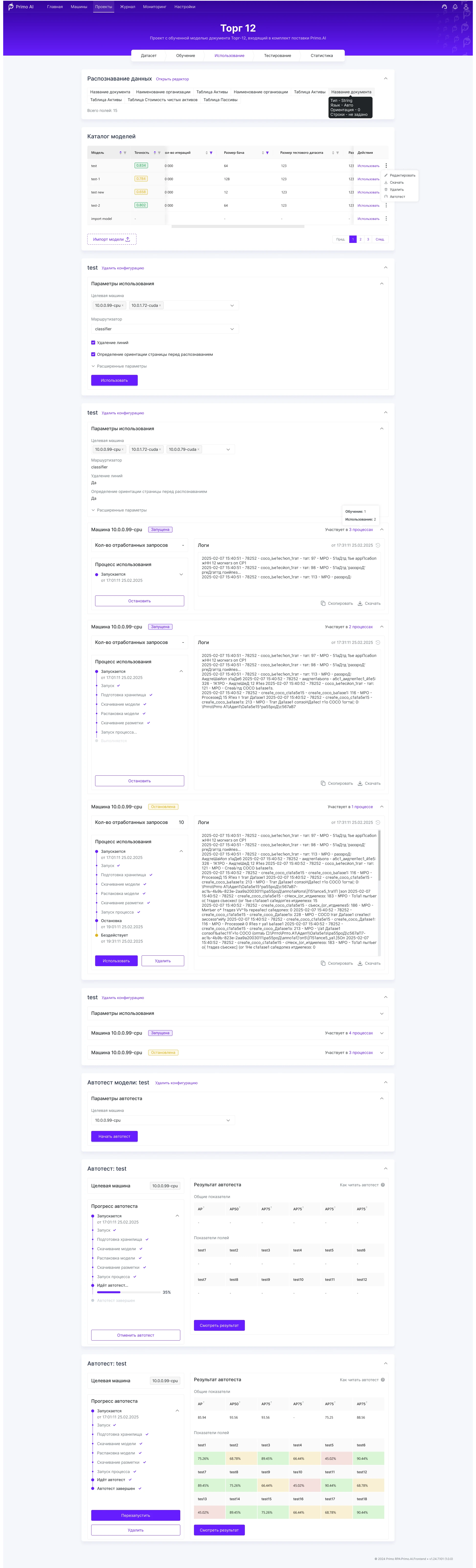 Inference в проекте — полный экран интерфейса