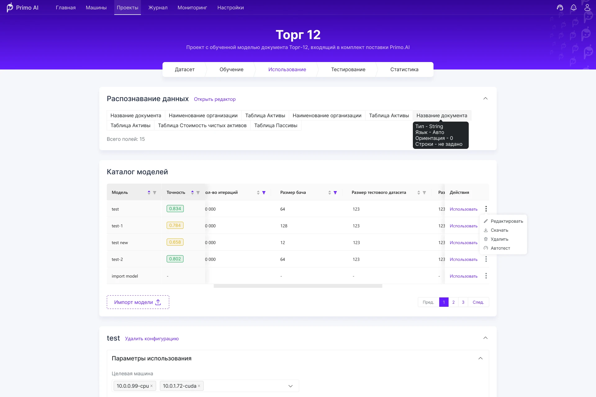 Интерфейс inference модели внутри проекта